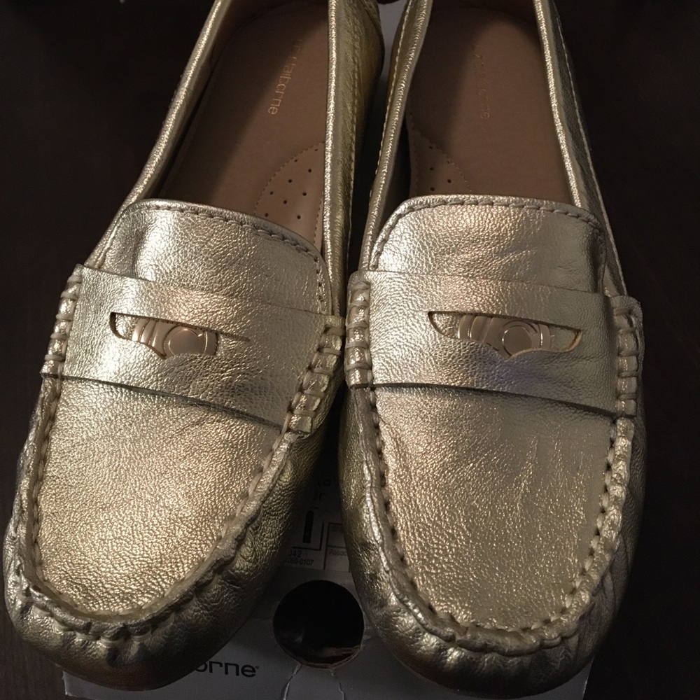 New Womens Gold Loafers size 6.5